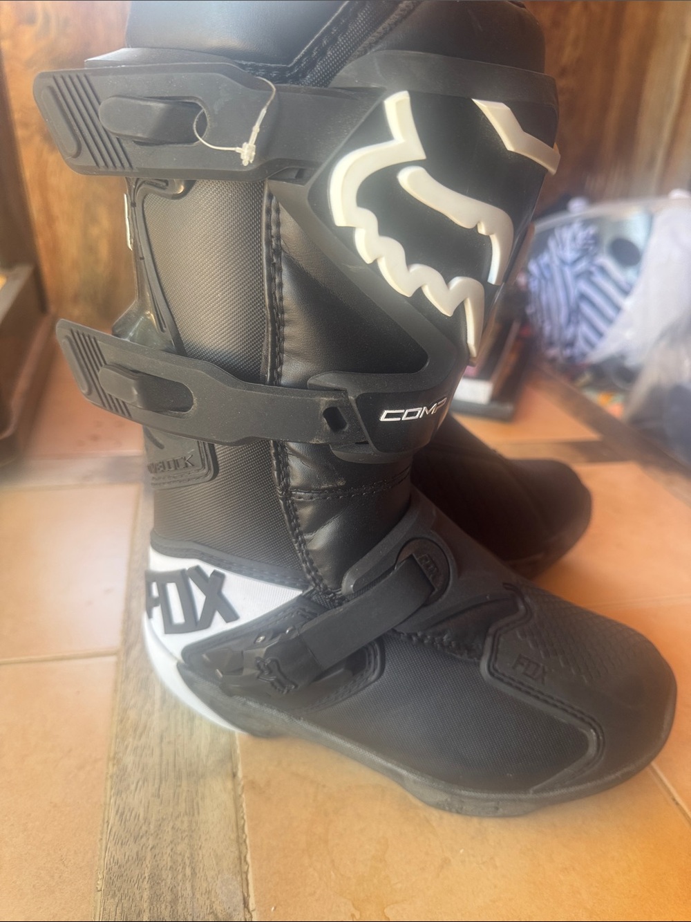 Fox Black Motocross Boots with White Logo Accents